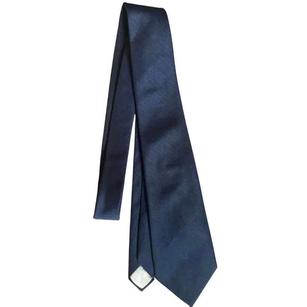 Christian Dior Monsieur Navy Blue Embroidered 'CD' Mens Vintage Tie